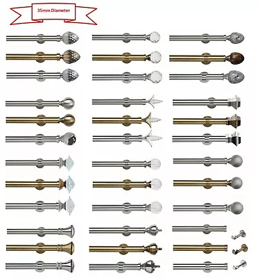 £89.99 • Buy 35mm Metal Curtain Poles, Eyelet Pole Set, Designer Brackets, 35mm TRADE POLE 