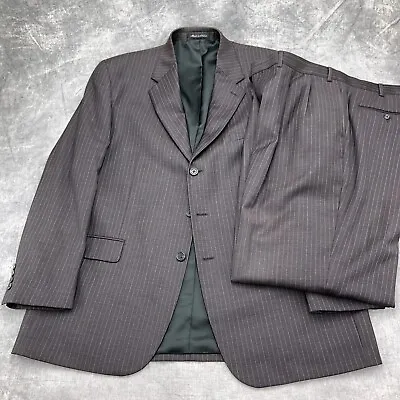 Chaps Suit Men 48L/39 Gray Pinstripe Worsted Wool Pleat Classic Career Flaws • $49.97