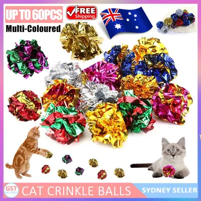 6-60PCS Cat Crinkle Balls Kitty Fun Toy Interesting Crinkly Sounds Soft New AU   • $4.98