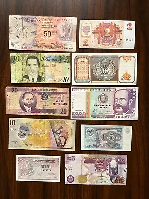 Collection Of 10 Mixed World Banknotes Circulated Currency Foreign Paper Money • $10.95