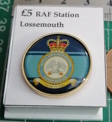 RAF Station Lossiemouth Queens Crown Round Tie Lapel Pin.  • £5
