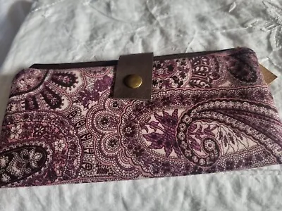 Purple Fabric Leatherette Wallet Purse With Paisley Pattern • £5