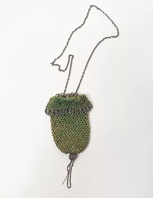 Vintage Beaded Flapper Green Purse - Chain Drawstring • $37.50