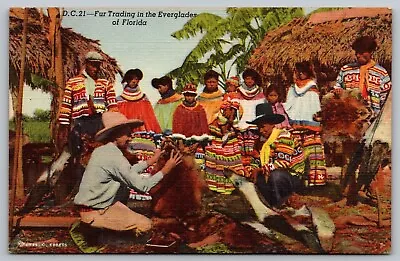 Postcard Seminole Indians Fur Trading In The Everglades Of Florida VTG C1940  G5 • $5.99