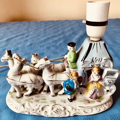 Antique Coach & Horses “Cinderella Type” China Table/ Bedside Lamp. 50-60s Used. • £29.99