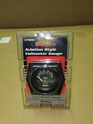 Sunpro 2  Voltmeter Gauge Black / Black Aviation Style Bezel New CP8084 0 - 18V • $8.99