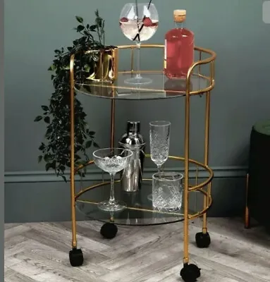 £58.99 • Buy Home Collections 2 Tier Round Drinks Trolley Art Deco Vintage Retro Gold Effect