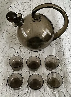 👀RARE Danish ART DECO Glass KETTLE DECANTER LIQUEUR SET HOLMEGAARD JACOB BANG • £390