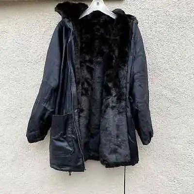 Vintage RZR Leather Collection Hooded Jacket M Faux Fur *NO ZIPPER PULL* • $60