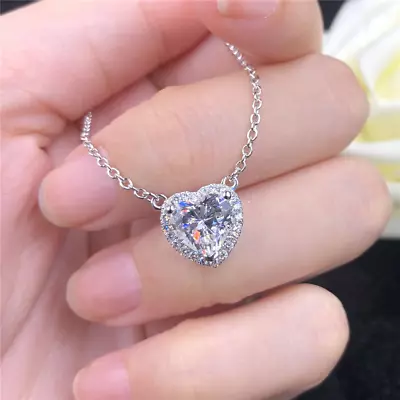 Genuine 18K White Gold Pendant 1CT Heart Moissanite Engagement Pendant Necklace  • $174.01