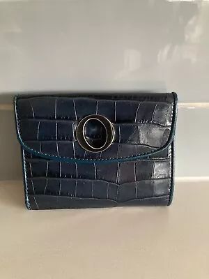 Oroton Blue Crocodile Pattern Signature O Small Bifold Leather Purse • $30