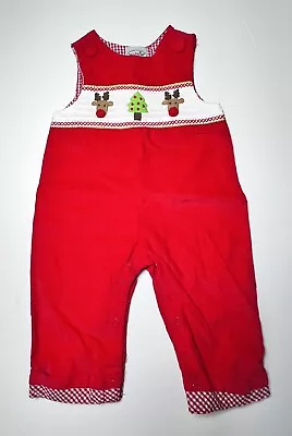 Vintage Mud Pie Red Corduroy Overall Longall Reindeer Sz 0-6M • $16