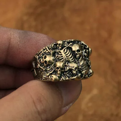 LINSION Rings Brass Skulls Grave Ring Mens Punk Jewelry BR257D US Size 7~15 • $19