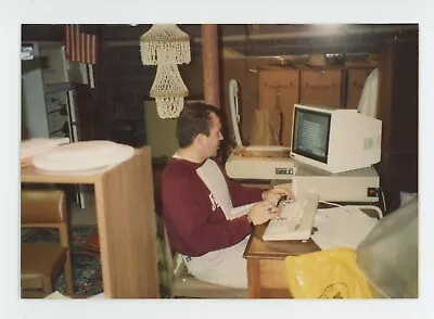 Vintage Photo Dad In Dockers Basement Office Home Computer Big PC 90S 1990s • $10.99