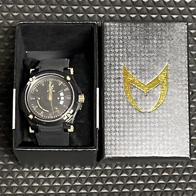 Meister-Prodigy Men’s Watch Black Dial  Gold Accents Silicone Band W/R 100M NWT • $99