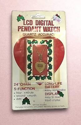 NEW OLD STOCK Vintage LCD Digital Quartz Heart Shaped Pendant Necklace Watch NIP • $34.18