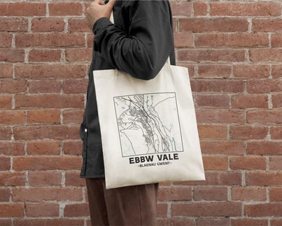 £11.49 • Buy Ebbw Vale, Blaenau Gwent, Wales Town Map Cotton Shopper Tote Bag