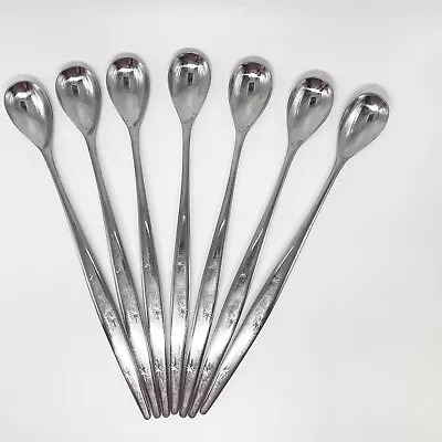 MCM 7 Iced Tea Spoons Stainless Japan Atomic Starburst Long 3 Stars Vintage • $19.99