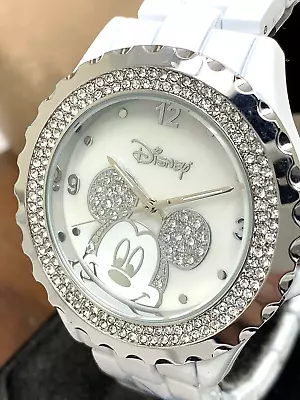 Disney Mickey Mouse Women's Watch White Dial Enamel Gemmed 41mm Quartz WDS000078 • $29.63