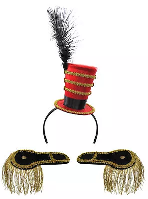 Mini Ringmaster Hat And Black Shoulder Epaulettes Gold Fringe Costume Accessory • $24.55