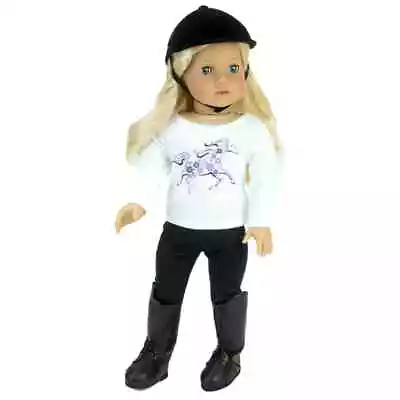 Doll Clothes 18  Western Pants Black Top Horse Silkscreen Boots Hat Fit AG Dolls • $19.79