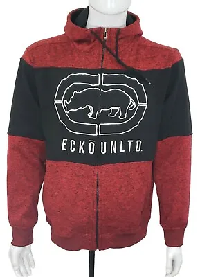 ECKO UNLTD Raw & Uncut Mens Medium Full Zip Hoodie Jacket Red Black Embroidered • $34