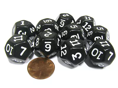 Set Of 10 D12 12-Sided 18mm Opaque RPG Dice - Black With White Numbers • $9.99