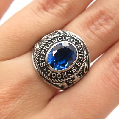 925 Sterling Silver Vintage Glass 1970  St. Francis Xavier  School Ring Size 6 • $84.95