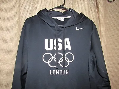 NIKE Mens Small Therma Fit Black Hooded Sweatshirt Hoodie USA LONDON Olympics • $12.99