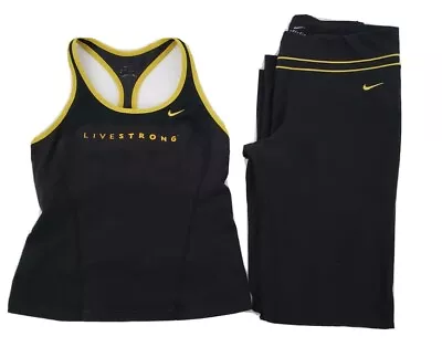 $59.99 • Buy NIKE Livestrong Women's 2pc Outfit Top Bottom Attached Sports Bra Black Size M 