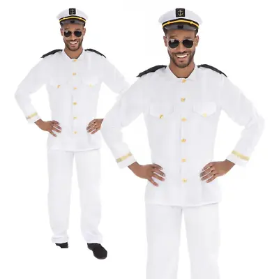 Adults Sailor Captain Costume Mens Navy Officer Fancy Dress Uniform 80s Outfit • £20.99