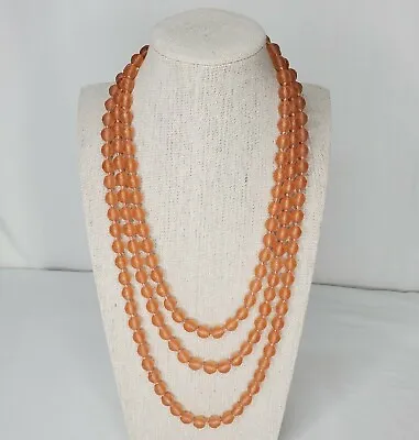 Vintage Orange Faceted Glass Bead Necklace Flapper 64  Long Peach Gold Tone  • $127.50