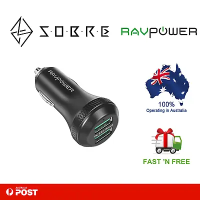$23.95 • Buy RAVPower 40W 3A Dual QC 3.0 Car Charger 2 USB Port Quick Charge Power Charging