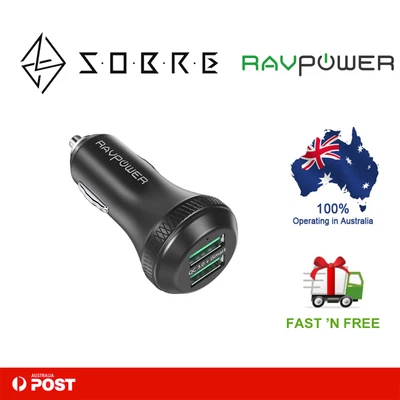 $23.95 • Buy RAVPower 40W 3A Dual QC 3.0 Car Charger 2 USB Port Quick Charge Power Charging