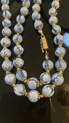 Old Vintage Venetian Blue Floral Murano Glass Bead Necklace APPRAISED - ITALY • $200