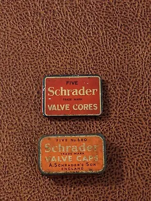 Vintage Schrader Valve Caps & Cores X 2 Original Metal Tin • $43.55