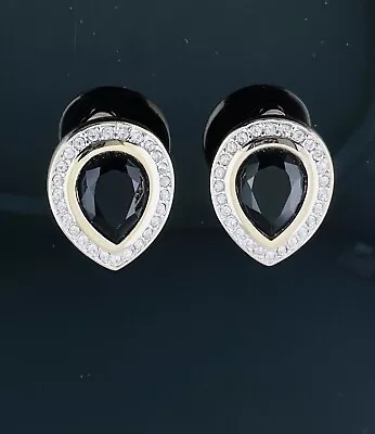 Signed Swarovski S.A.L. Rhinestone Clip Earrings - Black & Clear • $59.95