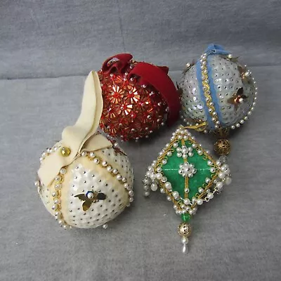 Vintage Christmas Push Pin Hanging Ornament Lot Of Four Sequins  Red Green Blue • $24.99