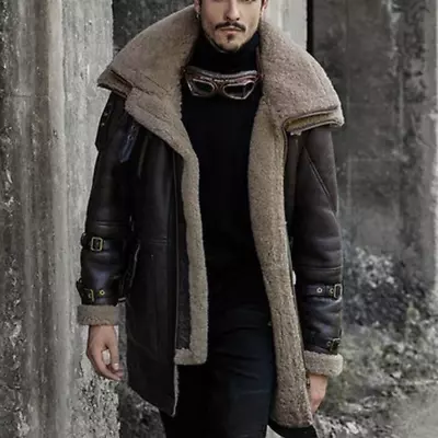 Men Padded Jackets Winter Faux Leather Parka Coat Lapel Long Sleeve Trench Retro • $59.79