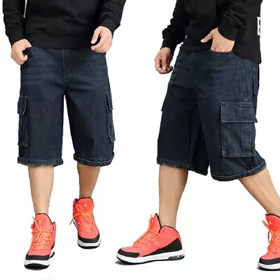 MENS NEW CARGO DENIM POCKET WALK JEANS SHORTS CASUAL PANTS LARGE SIZES 31 To 46 • $37.93