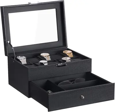 Caja Organizadora Relojes Con Cajon Valet Tapa De Vidrio Real Bisagra De Metal • $67.20