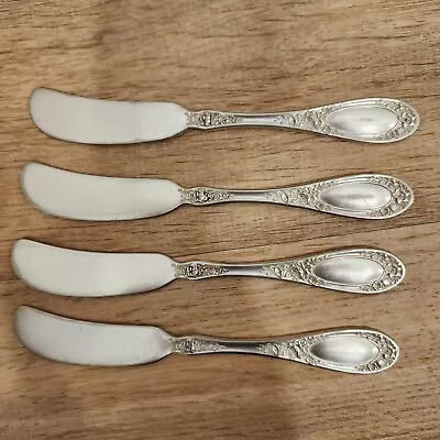 4 Pc 1835 R Wallace 6 1/8   Blossom Silver Plate Butter Knife Knives Pat 1809 • $49.83