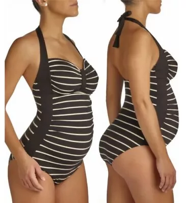 Pez D’or Barcelona Maternity Striped Halter One Piece Swimsuit Size Small S • $13.99