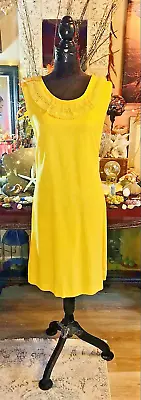Vintage 60's Spring Yellow Linen Crochet Day Tripping Mod Spirit Minty Dress • $15.60