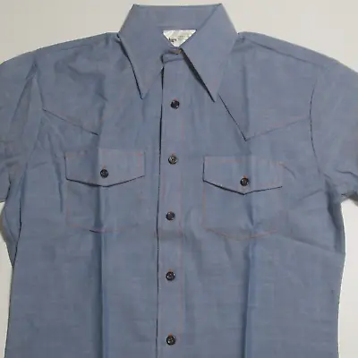 Deadstock Vintage 70s Button Shirt Chambray Sears Orange Stitch Jeans Joint Work • $20
