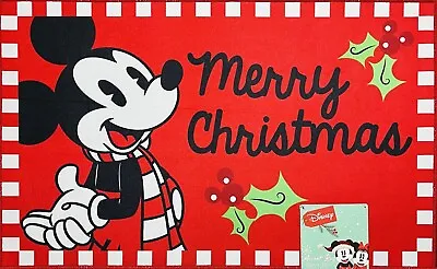 Disney Mickey Mouse Merry Christmas Mat Rug 20”x32” Scarf Mistletoe Checkered • $26.34