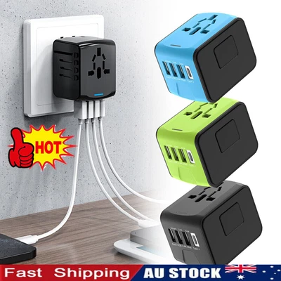 $24.36 • Buy Universal World Travel Adapter 3 USB & Type-C Charger US/UK/EU/AU Plug Converter