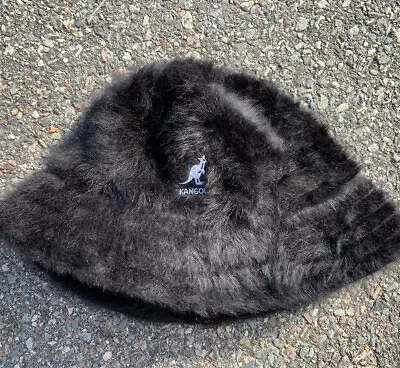 $50 • Buy Vintage Kangol Black Fuzzy Furgora Angora Bucket Hat Size Medium Y2K 90s