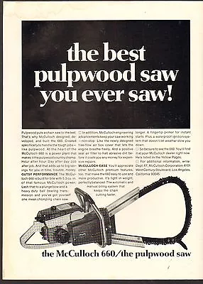 1968 Vintage Magazine Ad #01023 - Mcculloch 660 Chain Saw • $15