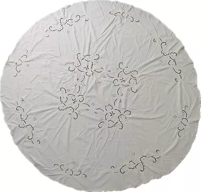 Vintage White Floral Cotton Eyelet Embroidered Round Tablecloth  • $39.99